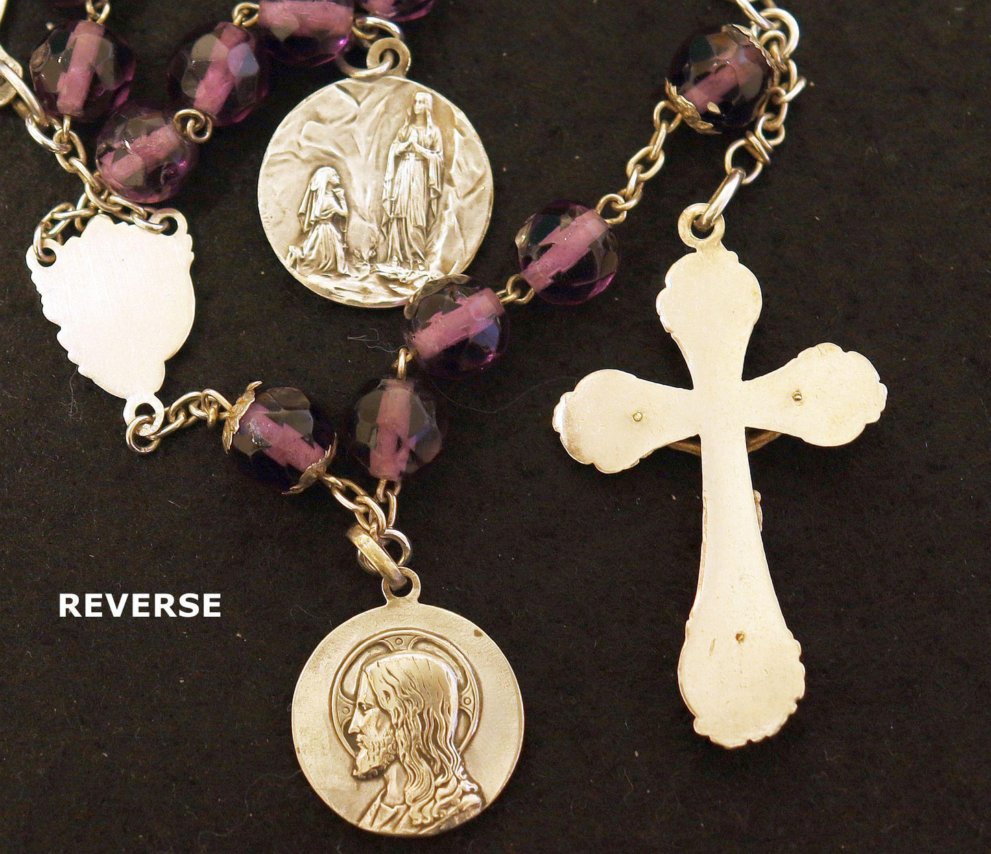 Dd 1890 Amethyst & Sterling Silver Awesome Catholic Rosary w Many Medals – French - Rare