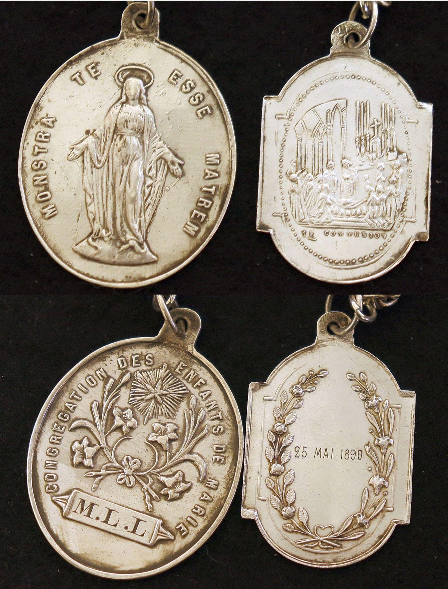 Antique French Amethyst Rosary: Sterling Silver Medals, Art Nouveau Cross