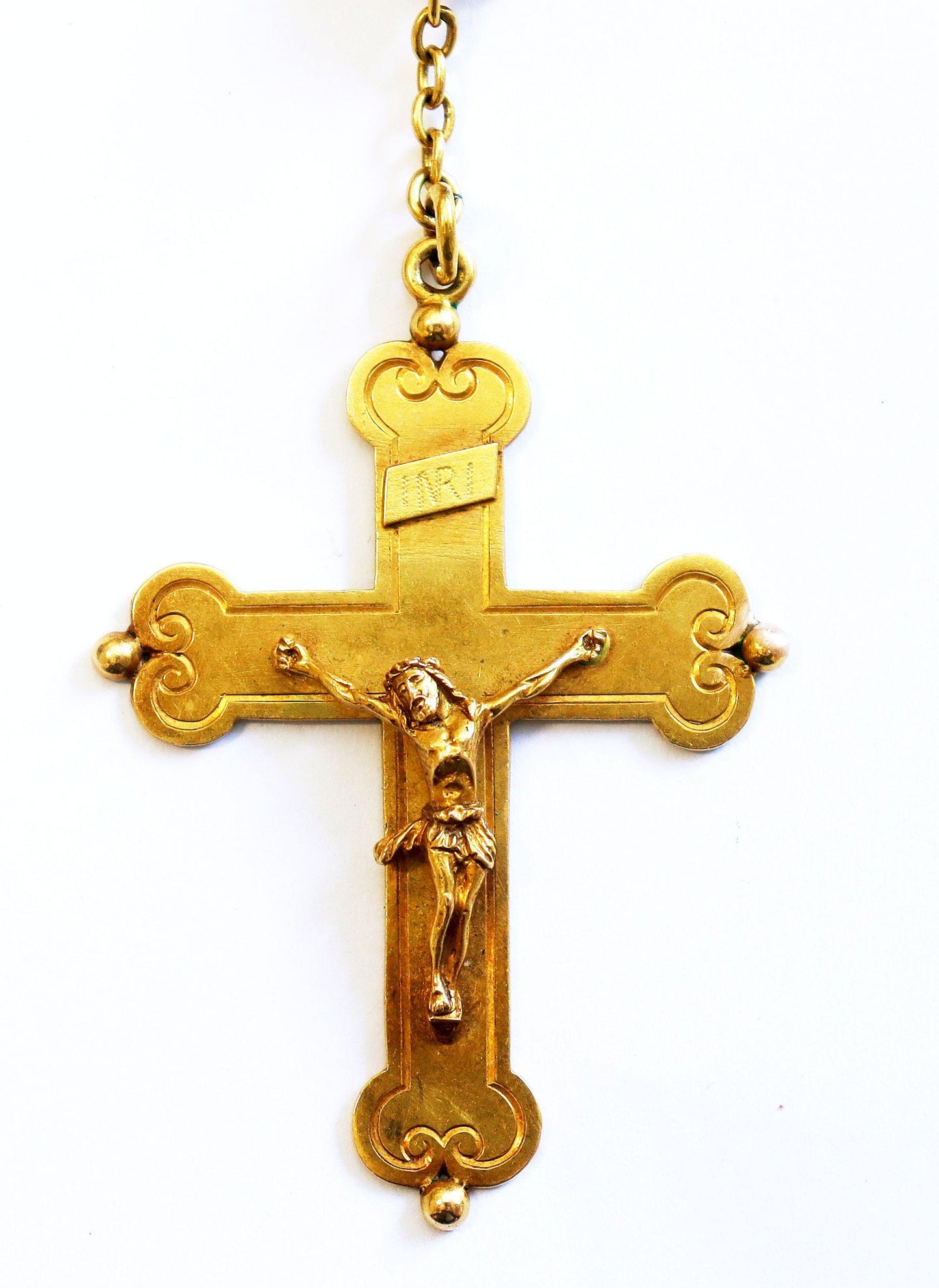 18K Solid Gold Catholic Rosary & Faceted Jet Beads, 12 Medals, 19th Cent. Unique Heirloom, Top Rarity