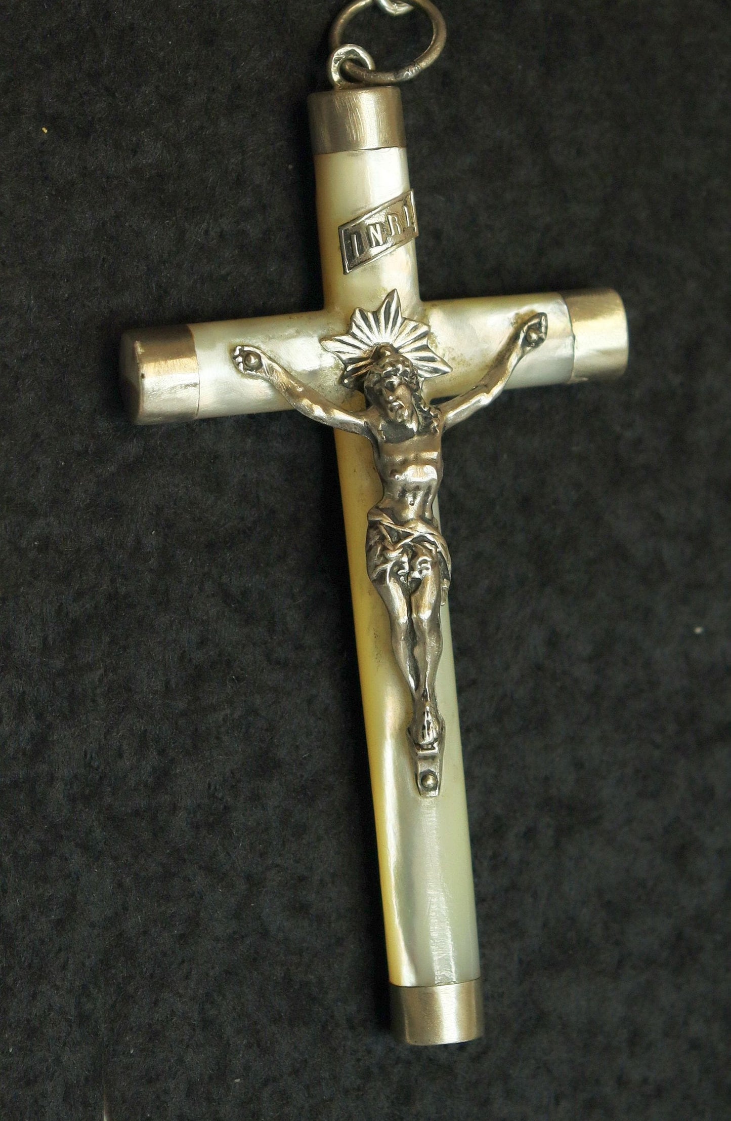 Stations of the Cross Unique Rosary all Vintage Mother Of Pearl w 19th Cent Medals and Art Nouveau Crucifix ALL Sterling Silver