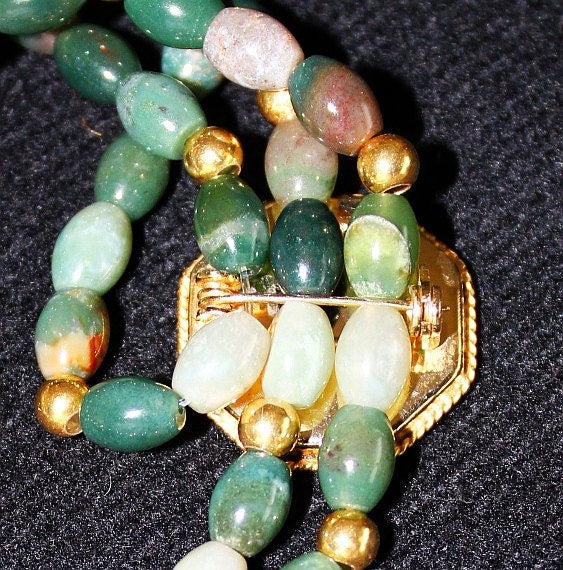 Vintage Pristine Micromosaic Brooch and Bracelets in Bloodstone and Vermeil - Unique