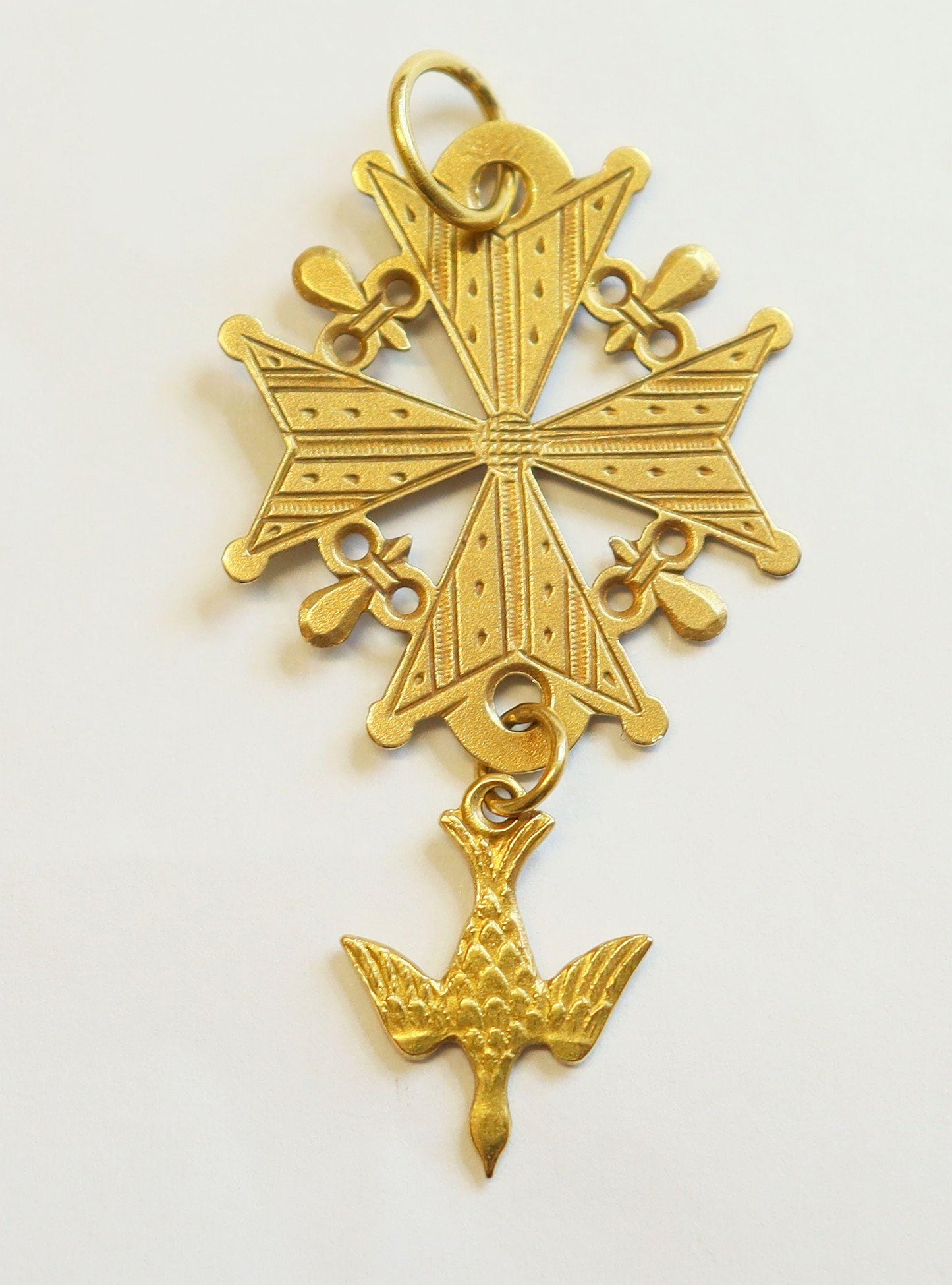 18 K Solid Gold Pendant VintagevFrench Medal Huguenot Cross Protestant - 1930 's - Large Size - Pristine condition.