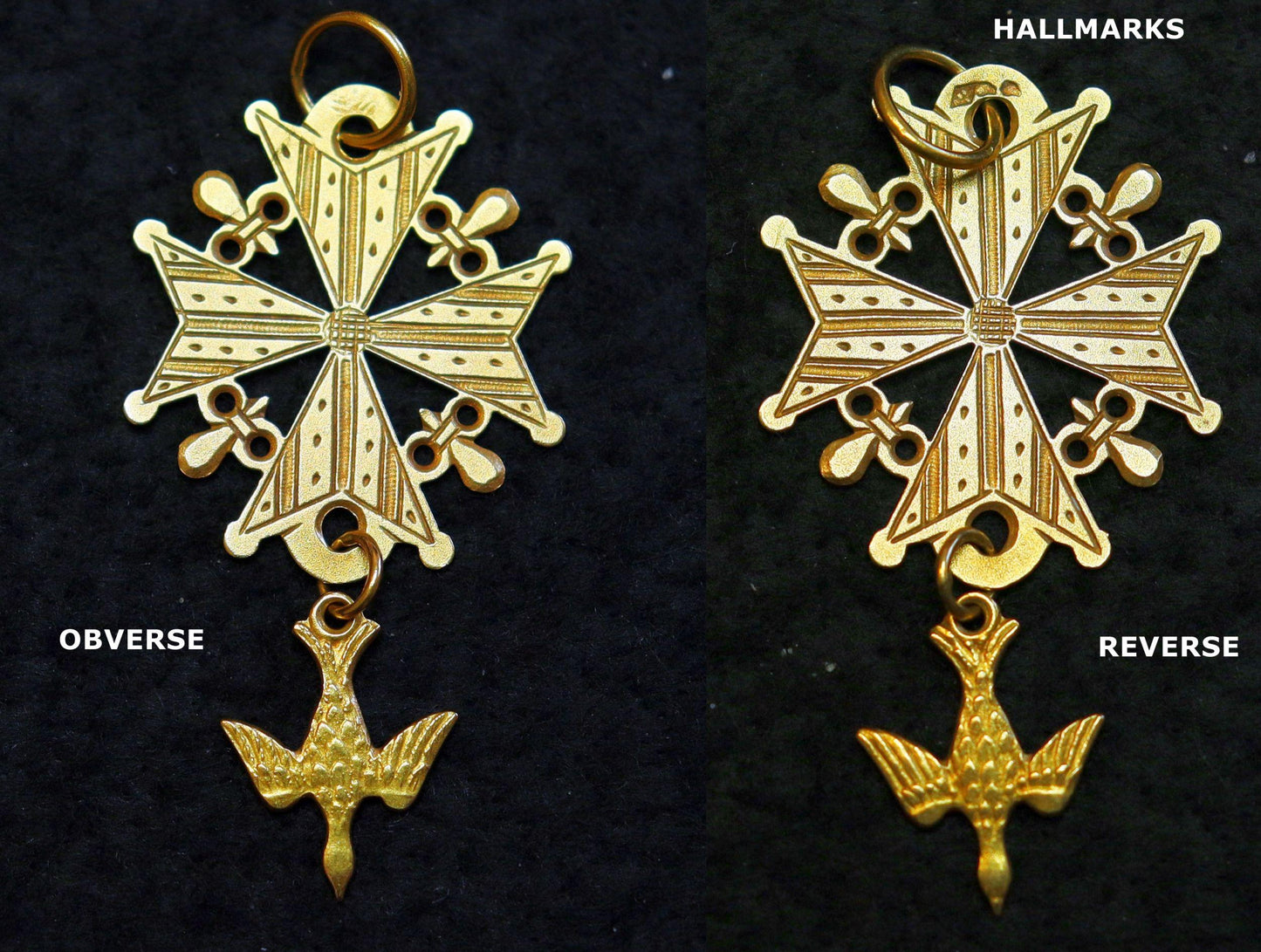 18 K Solid Gold Pendant VintagevFrench Medal Huguenot Cross Protestant - 1930 's - Large Size - Pristine condition.