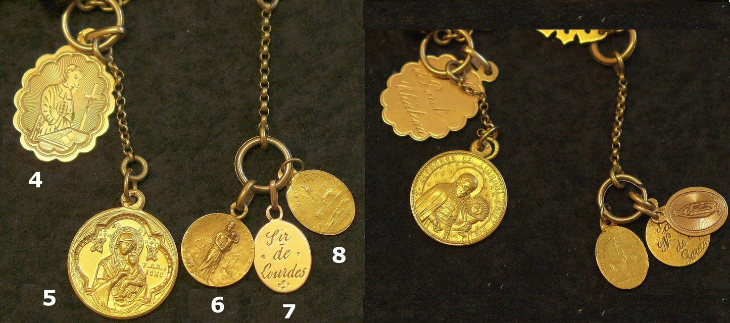 18K Solid Gold Catholic Rosary & Faceted Jet Beads, 12 Medals, 19th Cent. Unique Heirloom, Top Rarity
