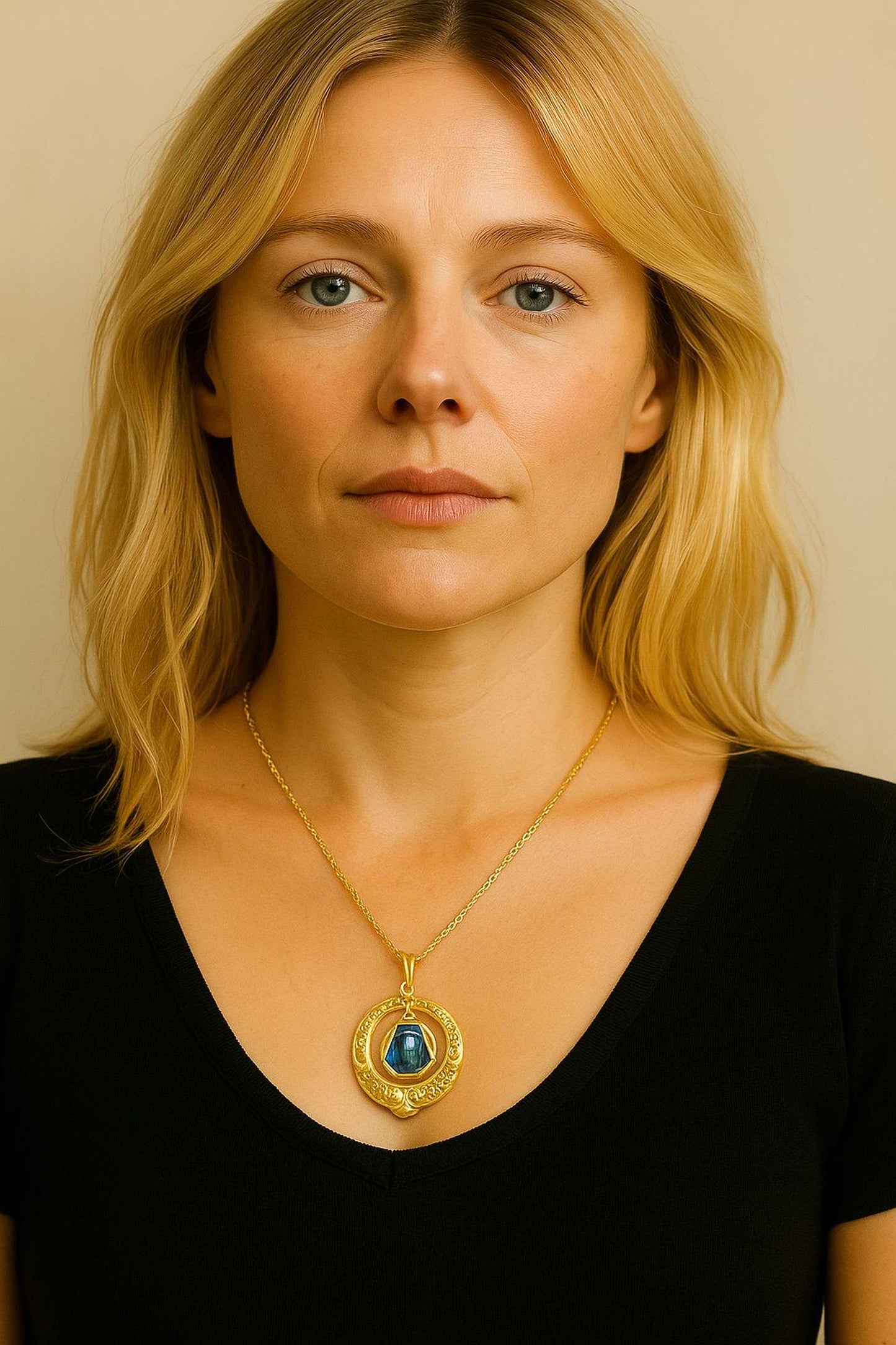 Vintage Virgin Mary Vermeil Pendant Necklace: Blue Enamel Medal