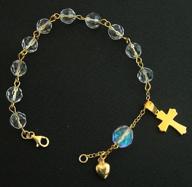 Catholic Rosary Bracelet Vintage Bohemian Crystal and Gold