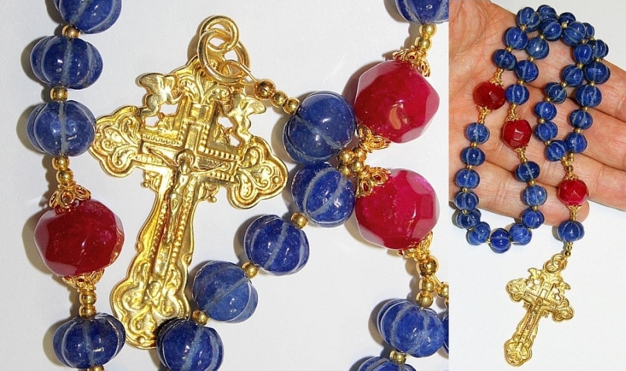 Beaded CHOTKI or KOMBOSKINI : Genuine Ruby, Sapphire and Vermeil - Russian and Greek ORTHODOX Rosary. Beaded Tchotki Byzantine Rosary