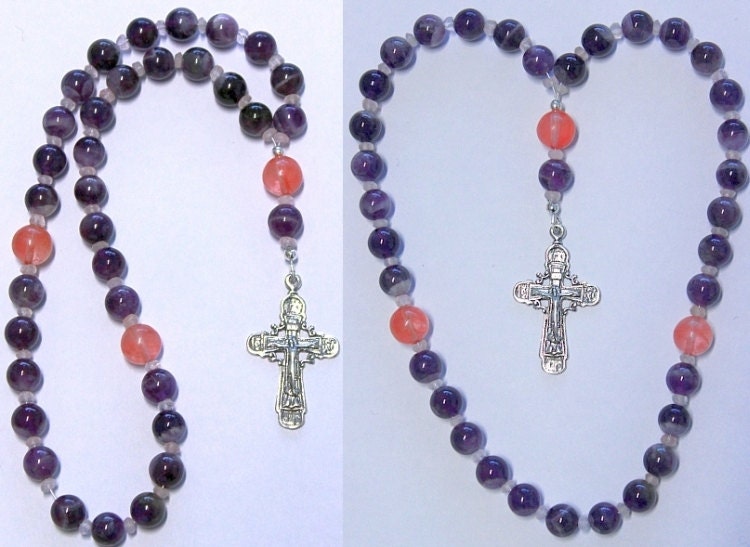 Beaded CHOTKI KOMBOSKINI : Amethyst, Rose Quartz and Sterling - ORTHODOX Rosary