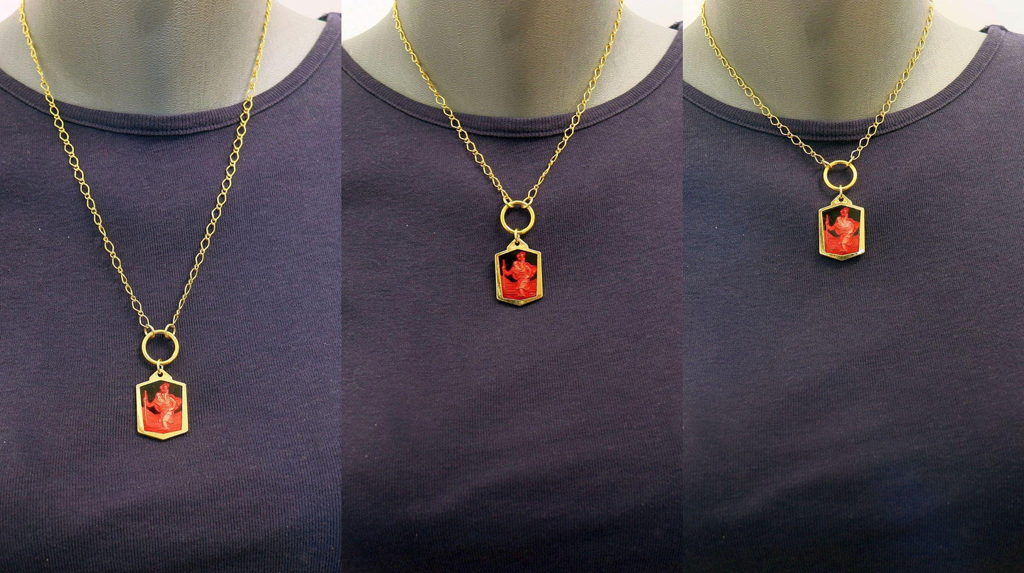 Saint Christopher Pendant Vintage Gold Plated and Enameled w Vermeil Chain and Extender