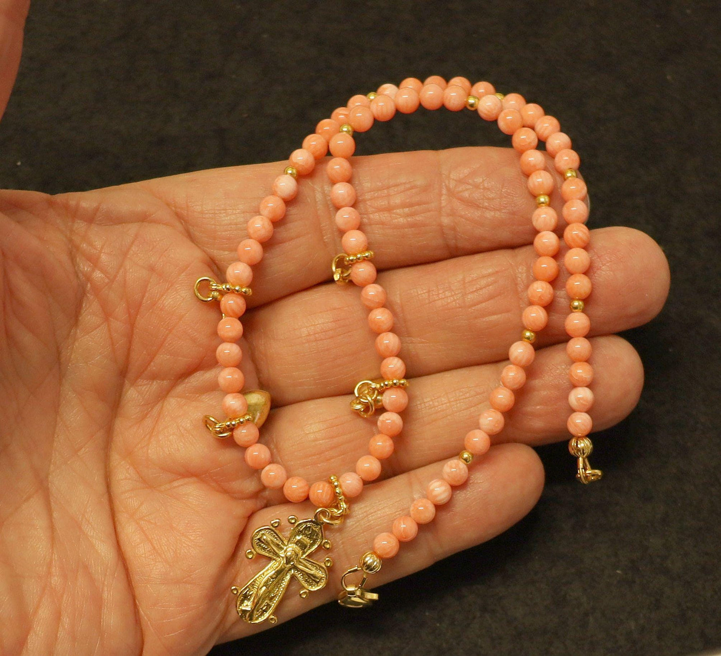 Angel Coral Vermeil Necklace Choker: Cross, Hearts and Stars