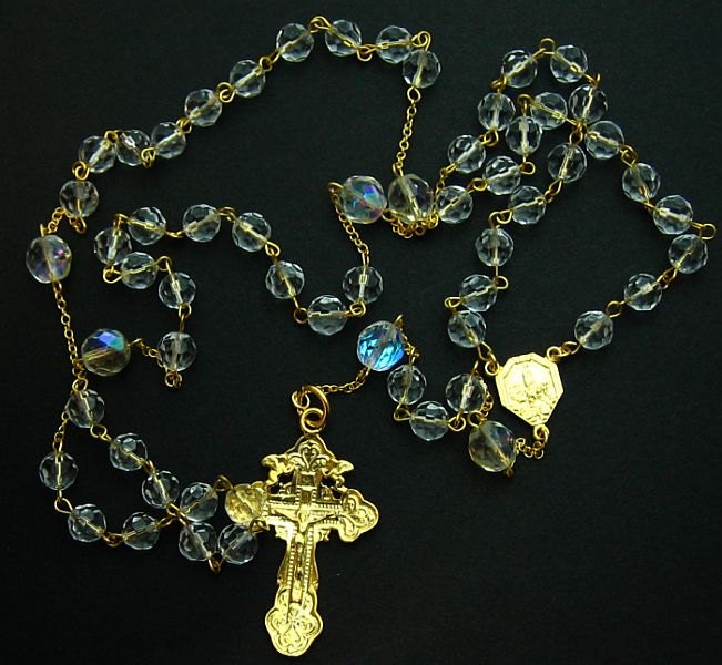 Catholic Chain Rosary Gold Vermeil and Vintage Bohemian Crystal