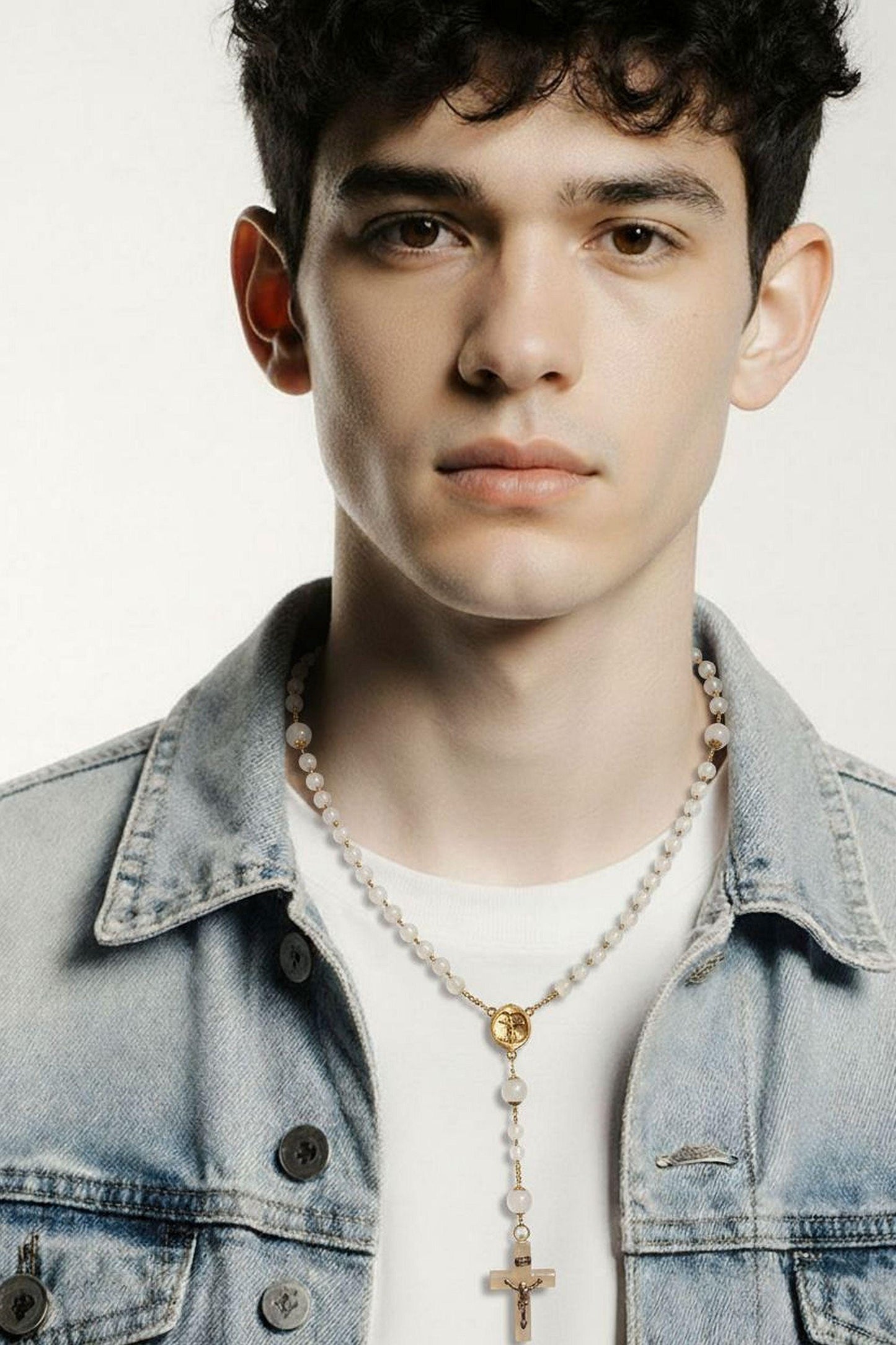 Rosary Necklace in 18K Solid Gold & Moonstone Beads- 1930's - unique