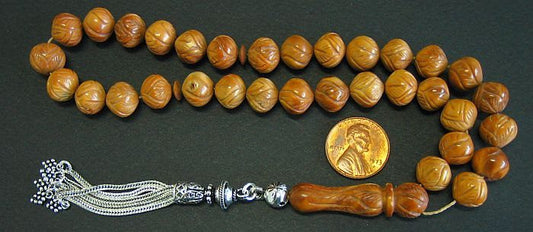 Prayer Worry Beads Tesbih Rosary : Kuka by Egyptian Master carver - with Sterling -  Collector's item
