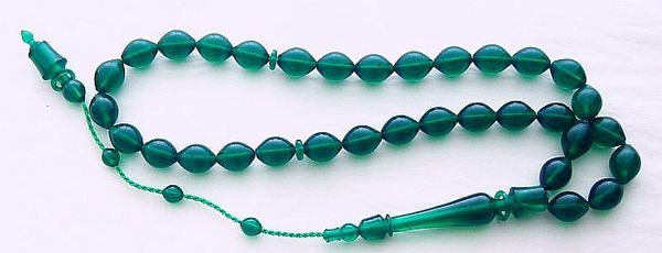 Prayer Beads Tesbih Green Turkish Amber Catalin - SUFI CARVING - COLLECTOR'S