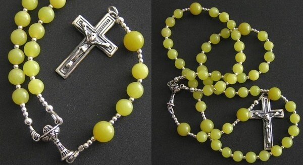 Catholic First Communion Rosary Prayer Beads Green Jade & Sterling Silver