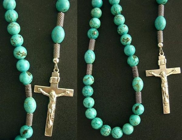 Catholic Rosary Prayer Beads Turquoise & Sterling Silver