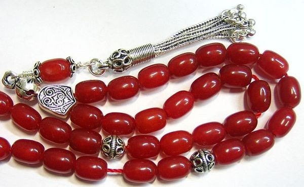 Greek Komboloi Worry Beads Red Rubilite And Sterling Silver