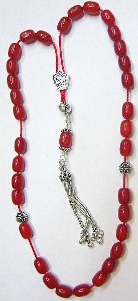 Greek Komboloi Worry Beads Red Rubilite And Sterling Silver