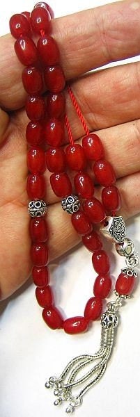 Greek Komboloi Worry Beads Red Rubilite And Sterling Silver
