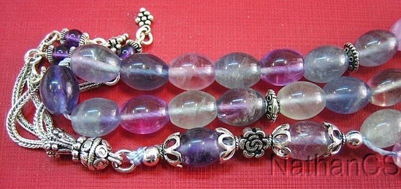 Prayer Beads Tesbih Gebetskette Oval Fluorite and Sterling Silver