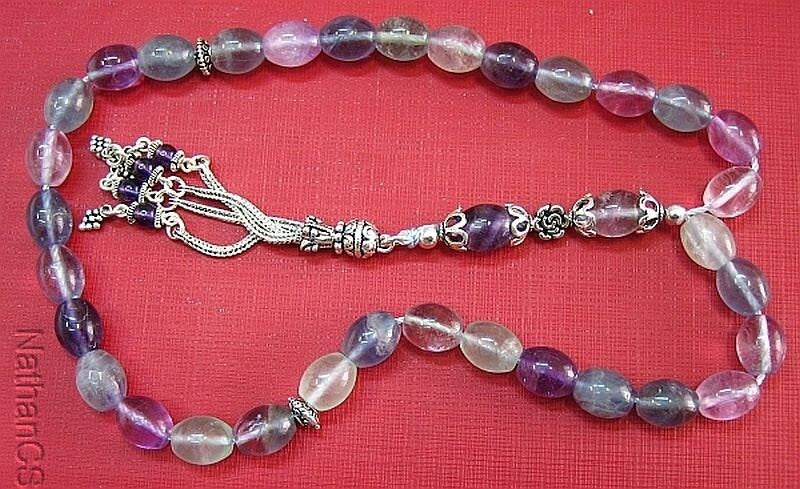Prayer Beads Tesbih Gebetskette Oval Fluorite and Sterling Silver
