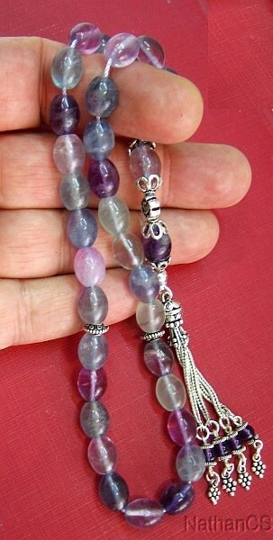 Prayer Beads Tesbih Gebetskette Oval Fluorite and Sterling Silver