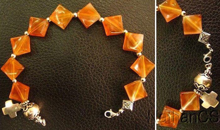 Catholic Rosary Bracelet Vintage Cognac Amber Resin and Sterling Silver
