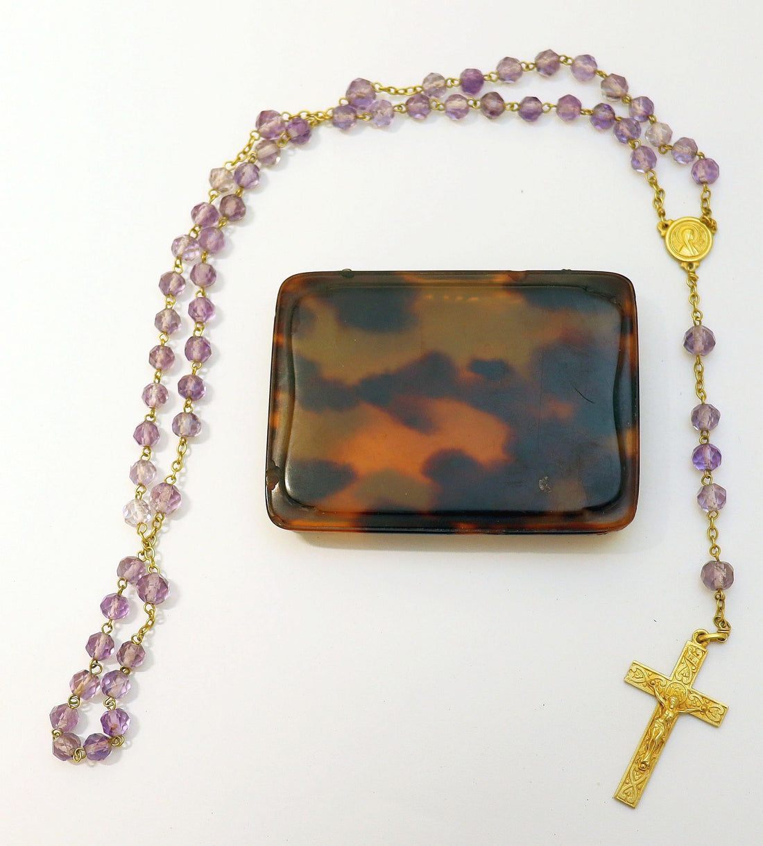 18K Gold & Faceted Amethyst Rosary (1934) – Rare French Antique