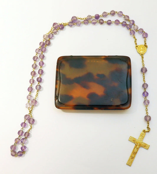 18K Gold & Faceted Amethyst Rosary (1934) – Rare French Antique