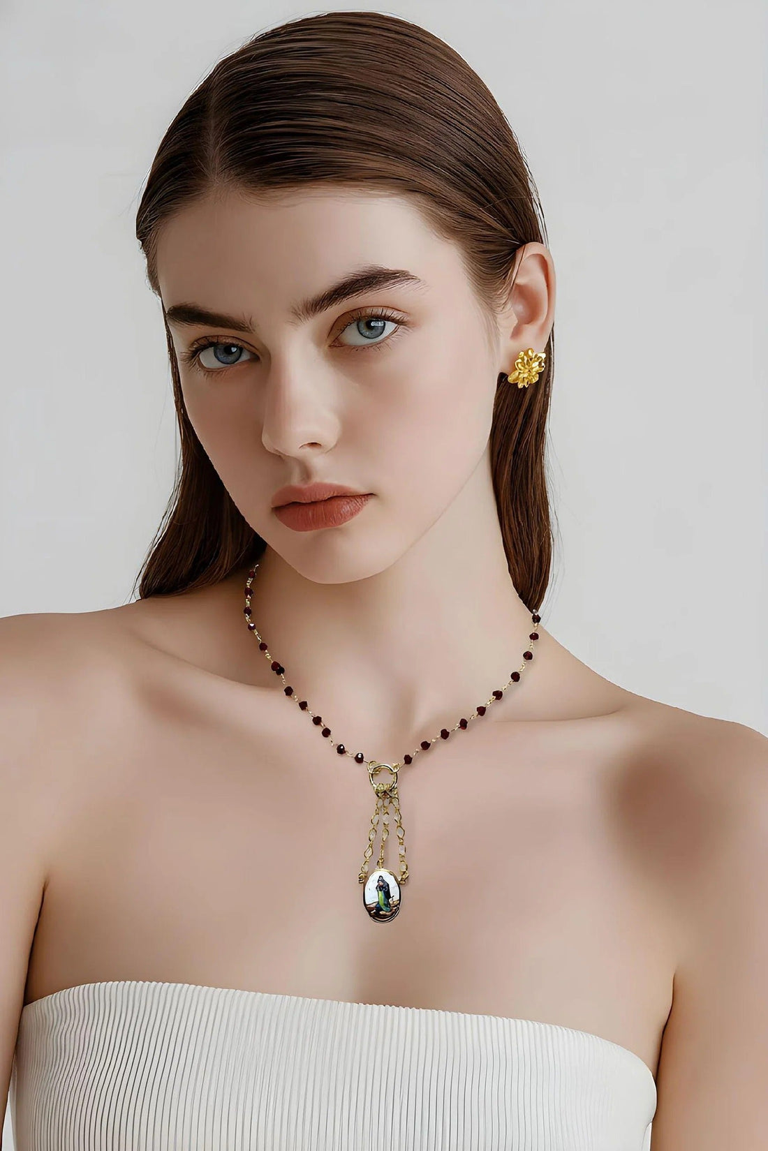 1930s Swiss Gold Vermeil Necklace – Hand-Painted Enameled Immaculate Conception Medal