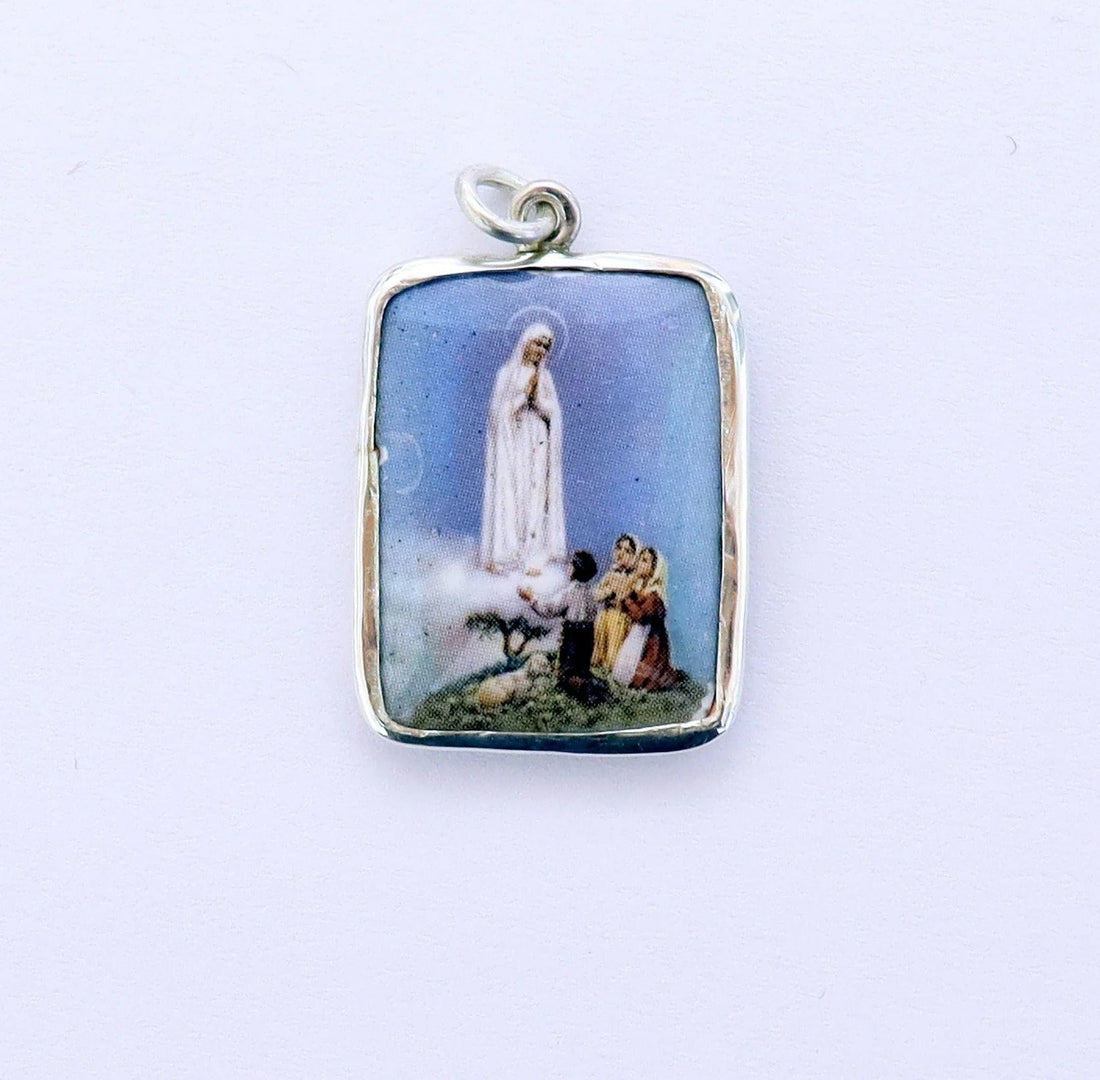 Fatima Apparition Medal (1930s) – Enameled Porcelain & Sterling Silve