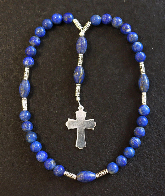 Anglican Episcopal Rosary Prayer Beads – Lapis Lazuli & Sterling Silver Handmade