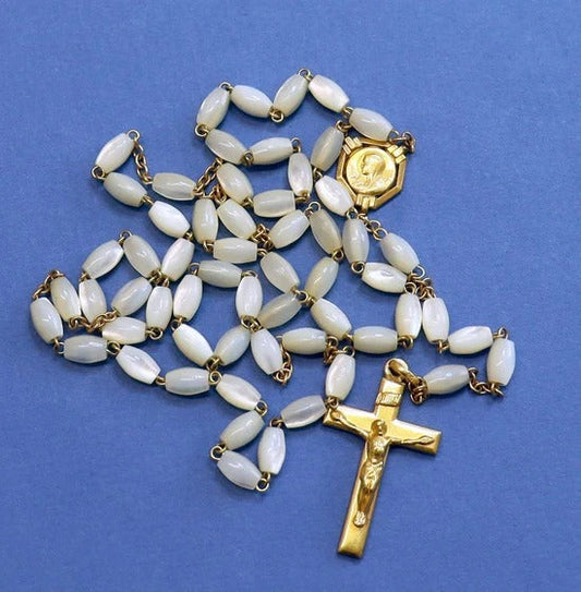 Catholic Vintage Rosary New Old Stock Mother of Pearl & Gold Plated – Exquisite Series No. 33