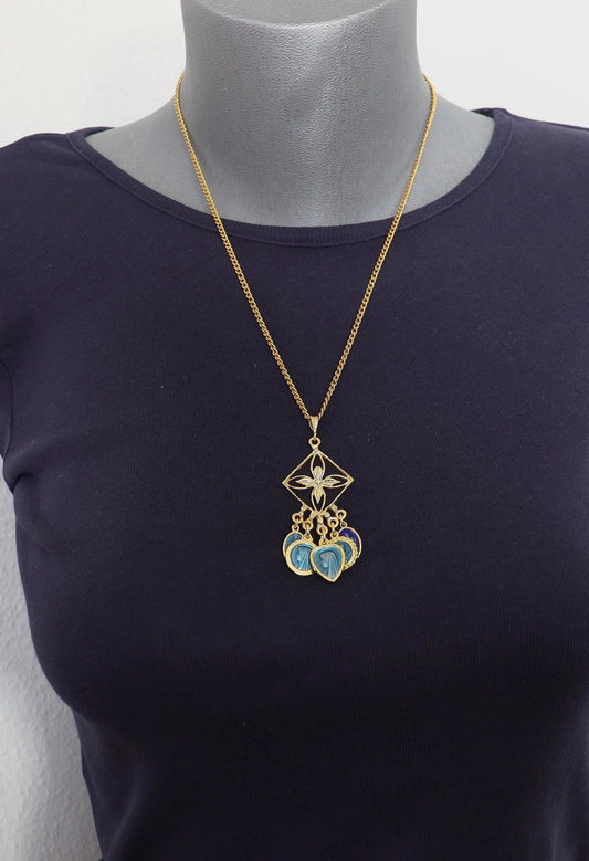 Unique Vermeil Chandelier Pendant with Vintage Blue Enamel Mary Medals & FIX Chain