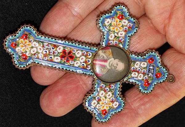 Vintage Papal micro mosaic cross - crucifix PIUS XI , 1925, Very Rare