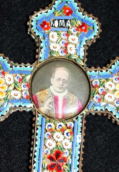 Vintage Papal micro mosaic cross - crucifix PIUS XI , 1925, Very Rare