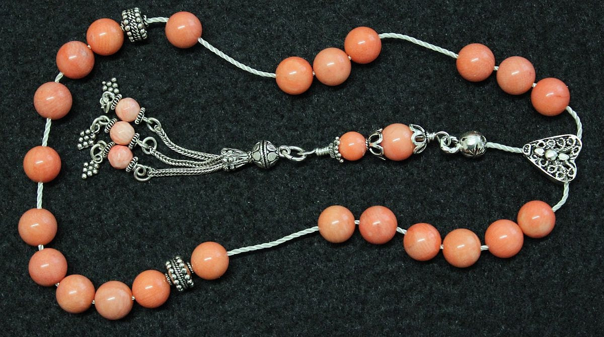 Luxury Greek Komboloi Pink Angel Skin Coral and Sterling Silver