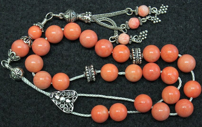 Luxury Greek Komboloi Pink Angel Skin Coral and Sterling Silver