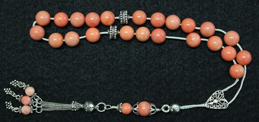 Luxury Greek Komboloi Pink Angel Skin Coral and Sterling Silver