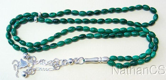 Islamic Prayer Beads Gebteskette 99 Malachite & Sterling Silver