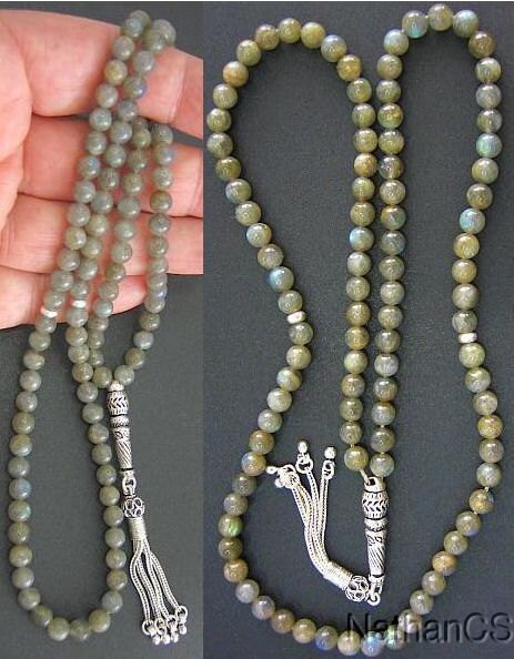 Islamic Prayer Beads Gebteskette 99 LABRADORITE & Sterling Silver