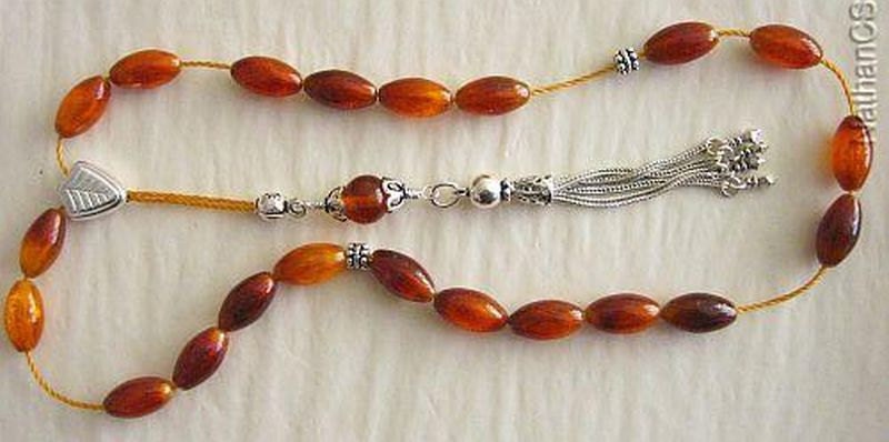 Greek Komboloi Dark Honey Baltic Amber & Sterling Silver