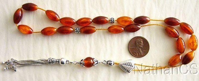 Greek Komboloi Dark Honey Baltic Amber & Sterling Silver