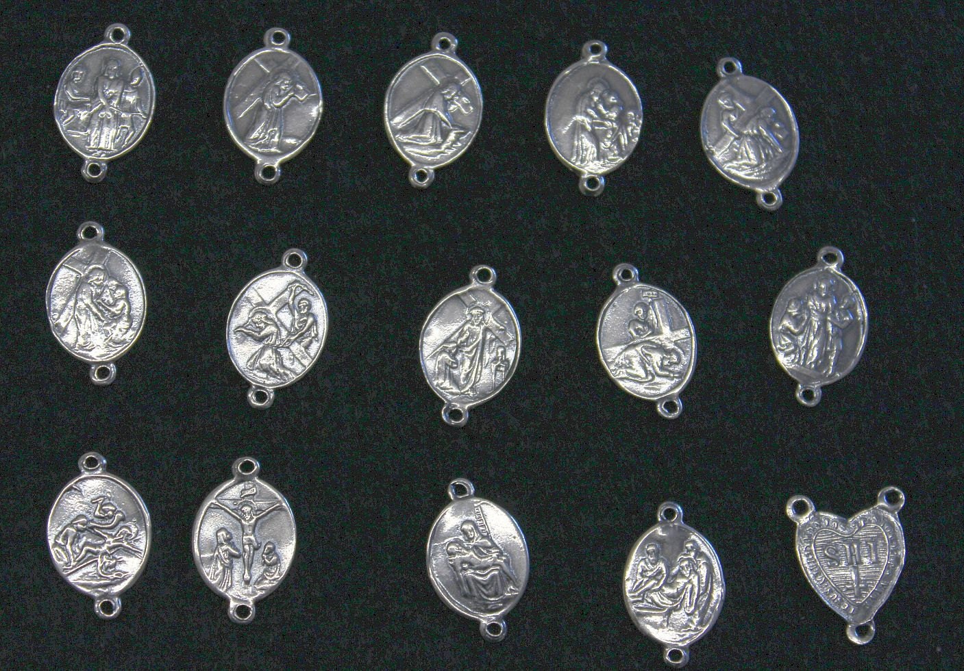 Stations of the Cross Rosary all Vintage Mother Of Pearl w 19th Cent Medals and Art Nouveau Crucifix ALL Sterling Silver Unique