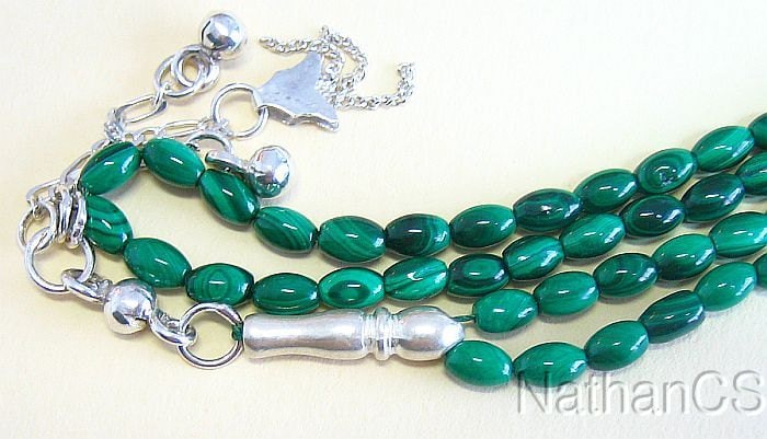 Islamic Prayer Beads Gebteskette 99 Malachite & Sterling Silver