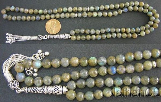 Islamic Prayer Beads Gebteskette 99 LABRADORITE & Sterling Silver