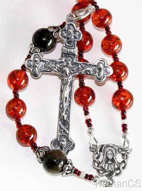 Important Catholic Rosary Prayer Beads Gebestkette Genuine Baltic Cognac Amber & Sterling Silver - Wearable