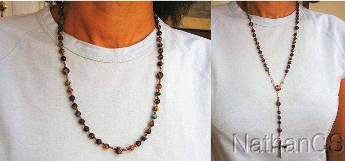 Wearable Catholic Rosary Necklace Rainbow Calcilica & Sterling Silver - New Concept