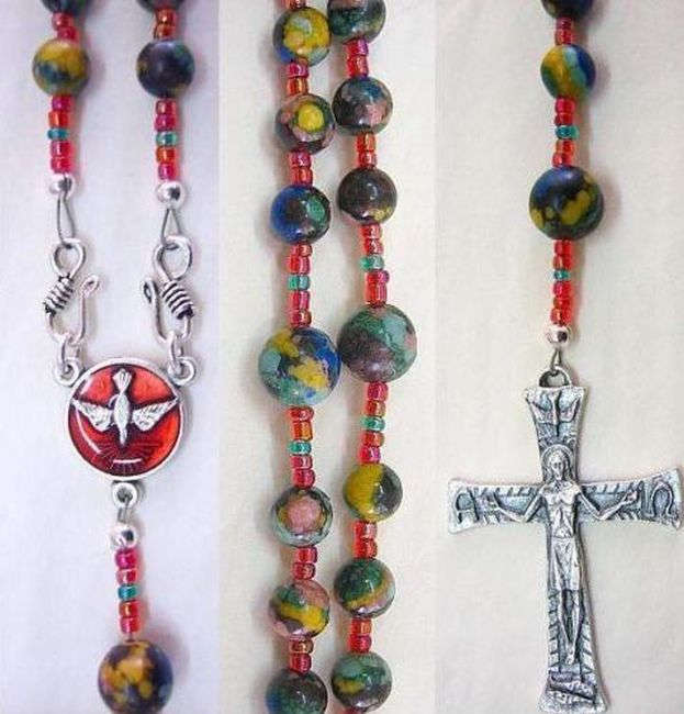 Wearable Catholic Rosary Necklace Rainbow Calcilica & Sterling Silver - New Concept