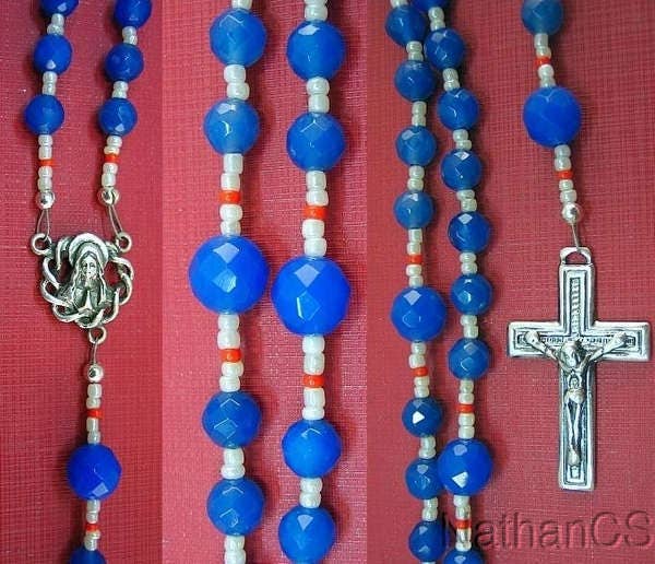 Catholic Rosary Gebetskette Faceted Blue Agate & Sterling Silver